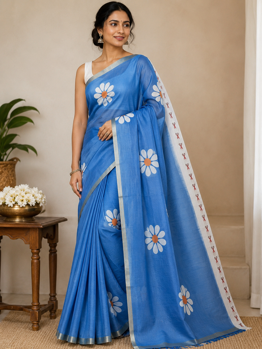 Linen Butti Saree with Contrast Border