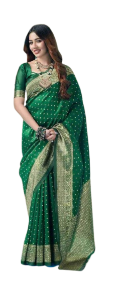 Designer Silk Saree: Chic Green Litchi Silk for Every Occasion - Saree Fusion