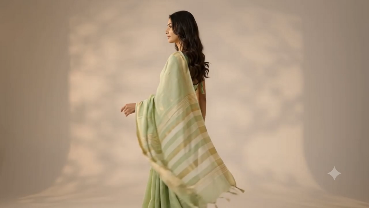 Pure Cotton Saree with Striped Border and Woven Design