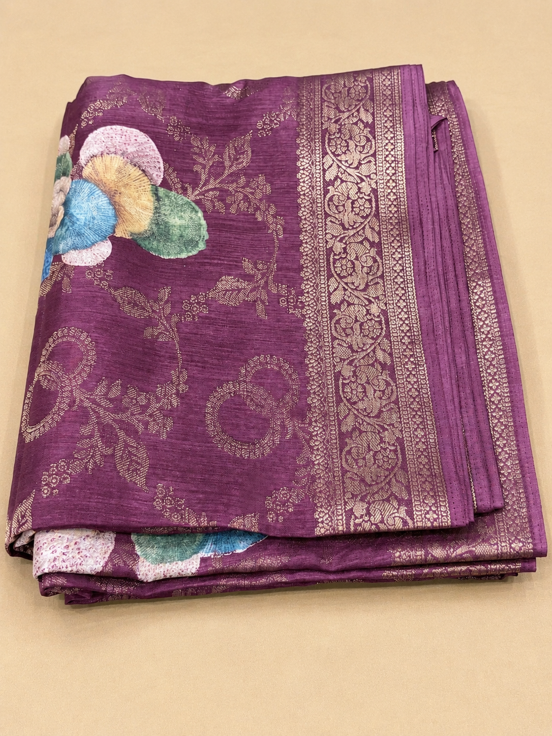Banarasi Silk Blend Saree with Woven Zari Border & Floral Pallu