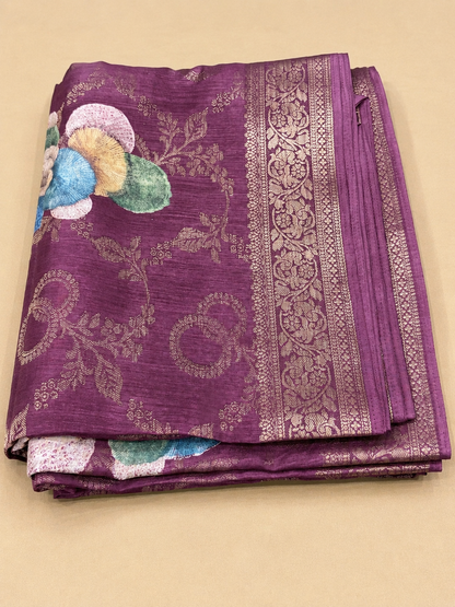 Banarasi Silk Blend Saree with Woven Zari Border & Floral Pallu