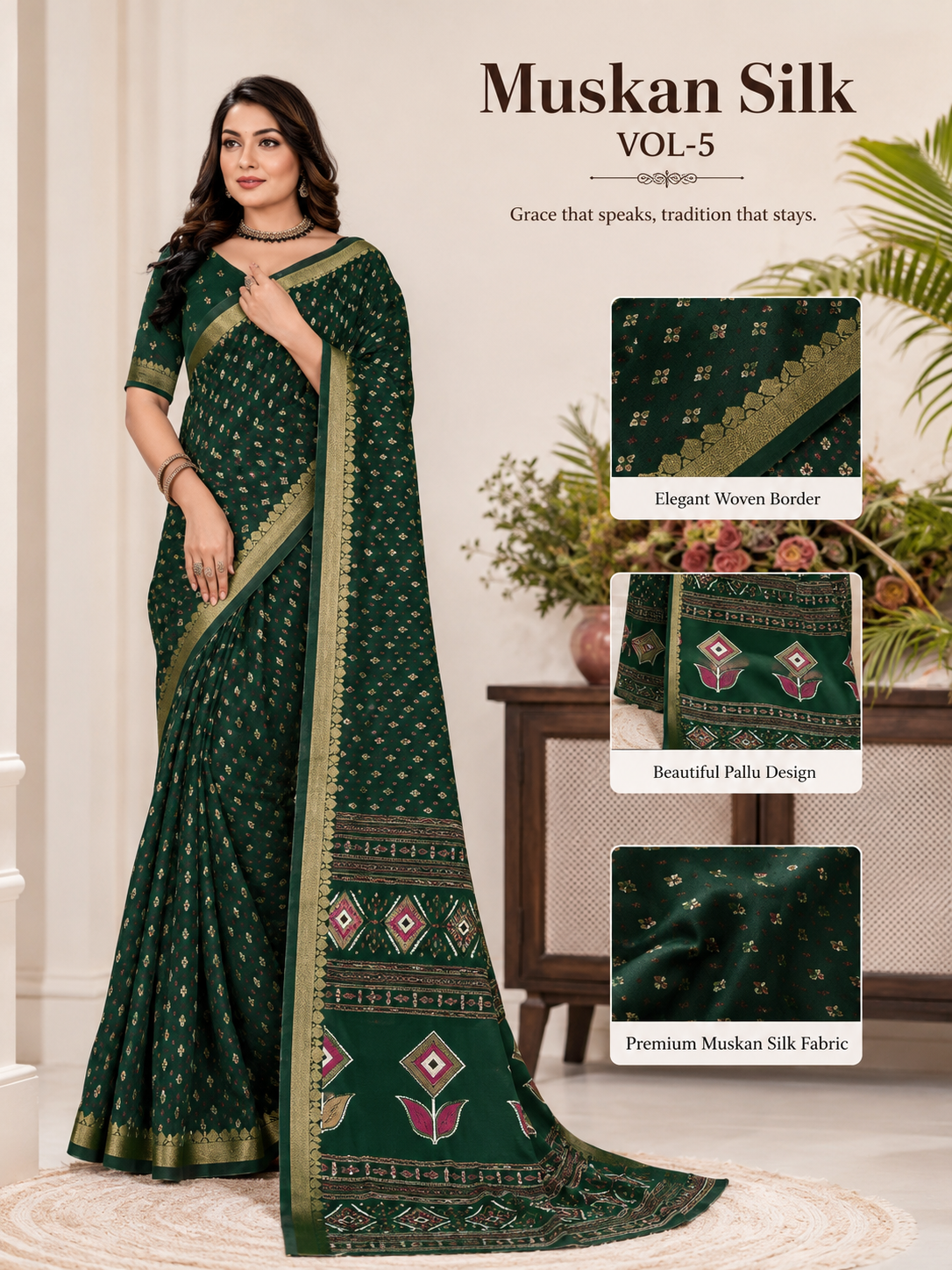 Muskan Silk Woven Butti Saree with Elegant Border & Designer Pallu