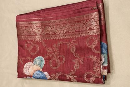 Banarasi Silk Blend Saree with Woven Zari Border & Floral Pallu