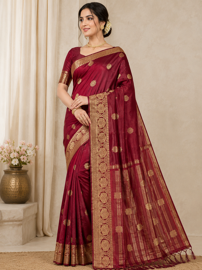 Exquisite Handloom Silk Saree with Rich Golden Zari Pallu