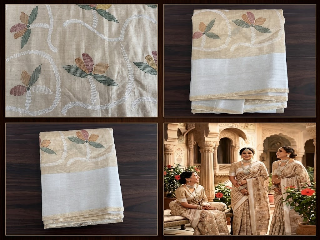 Premium Floral Woven Organza Saree with Designer Border
