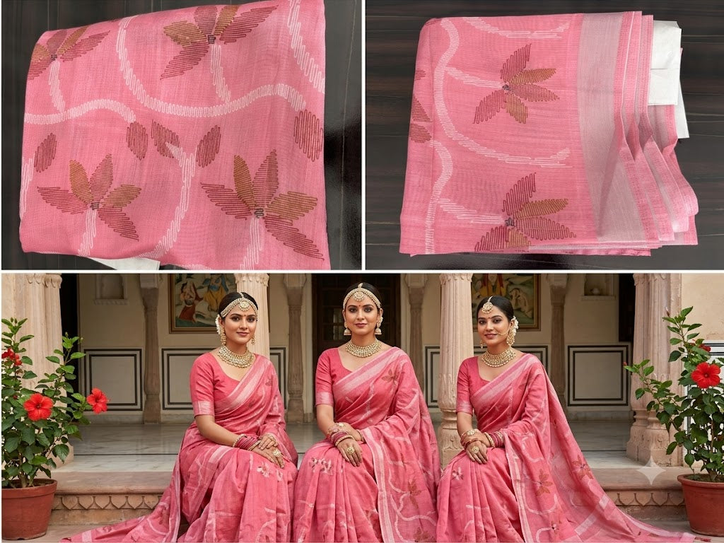 Premium Floral Woven Organza Saree with Designer Border