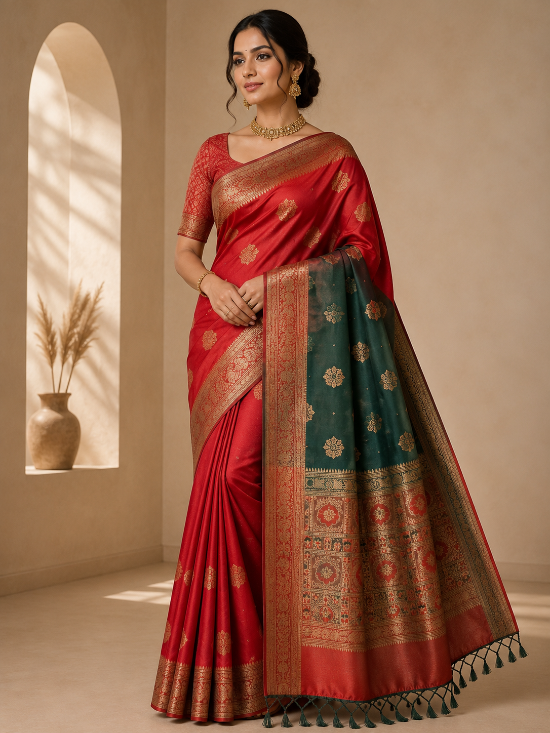 Premium Peacock Silk Saree with Rich Zari Woven Border