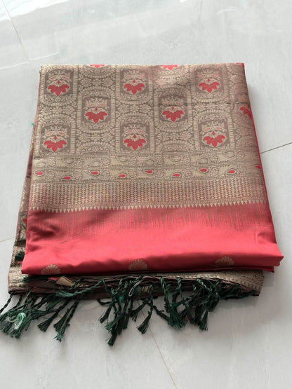 Premium Peacock Silk Saree with Rich Zari Woven Border