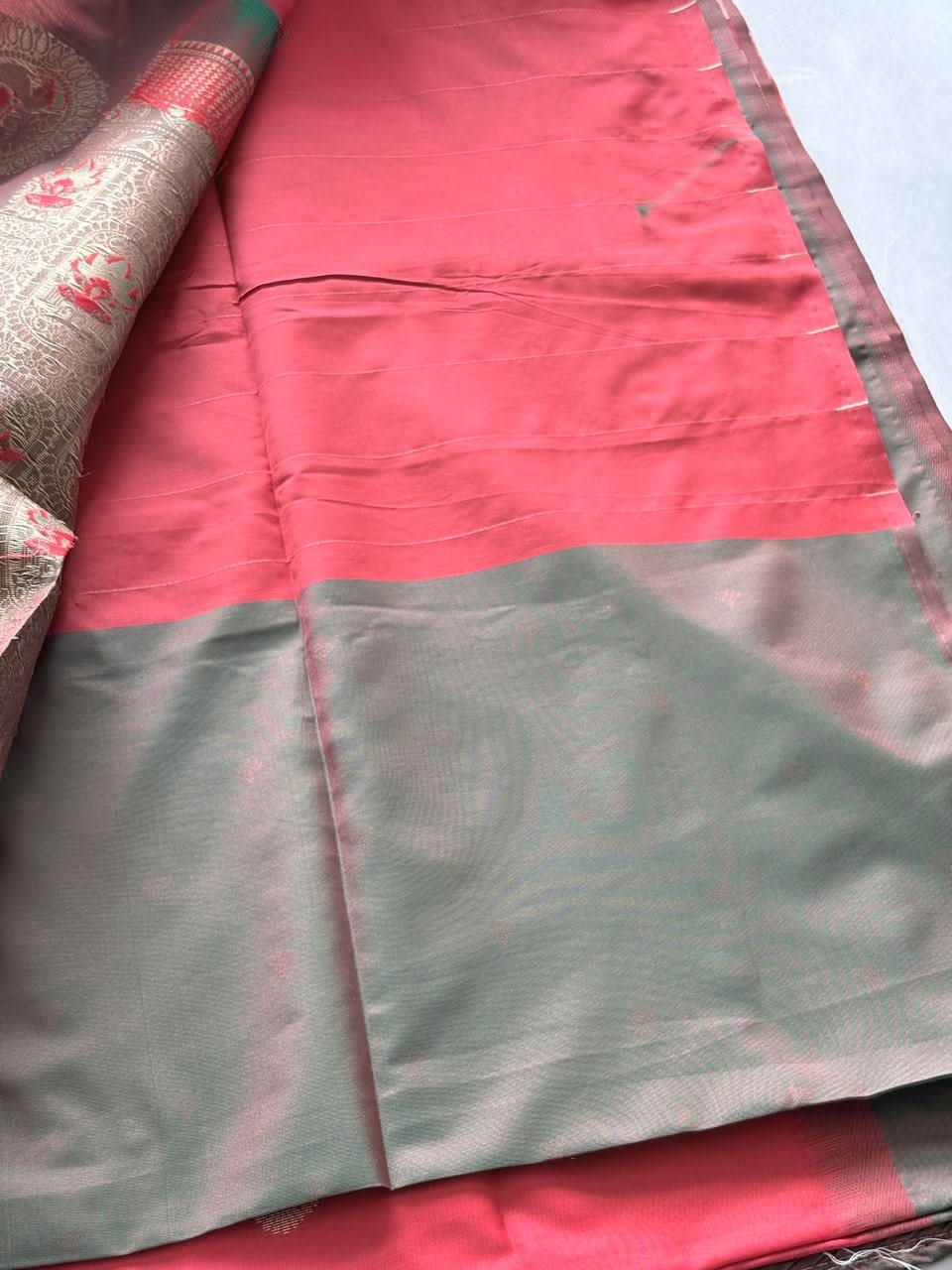 Premium Peacock Silk Saree with Rich Zari Woven Border