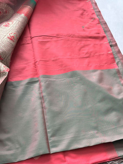 Premium Peacock Silk Saree with Rich Zari Woven Border