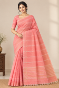 Pure Cotton Saree with Striped Border and Woven Design