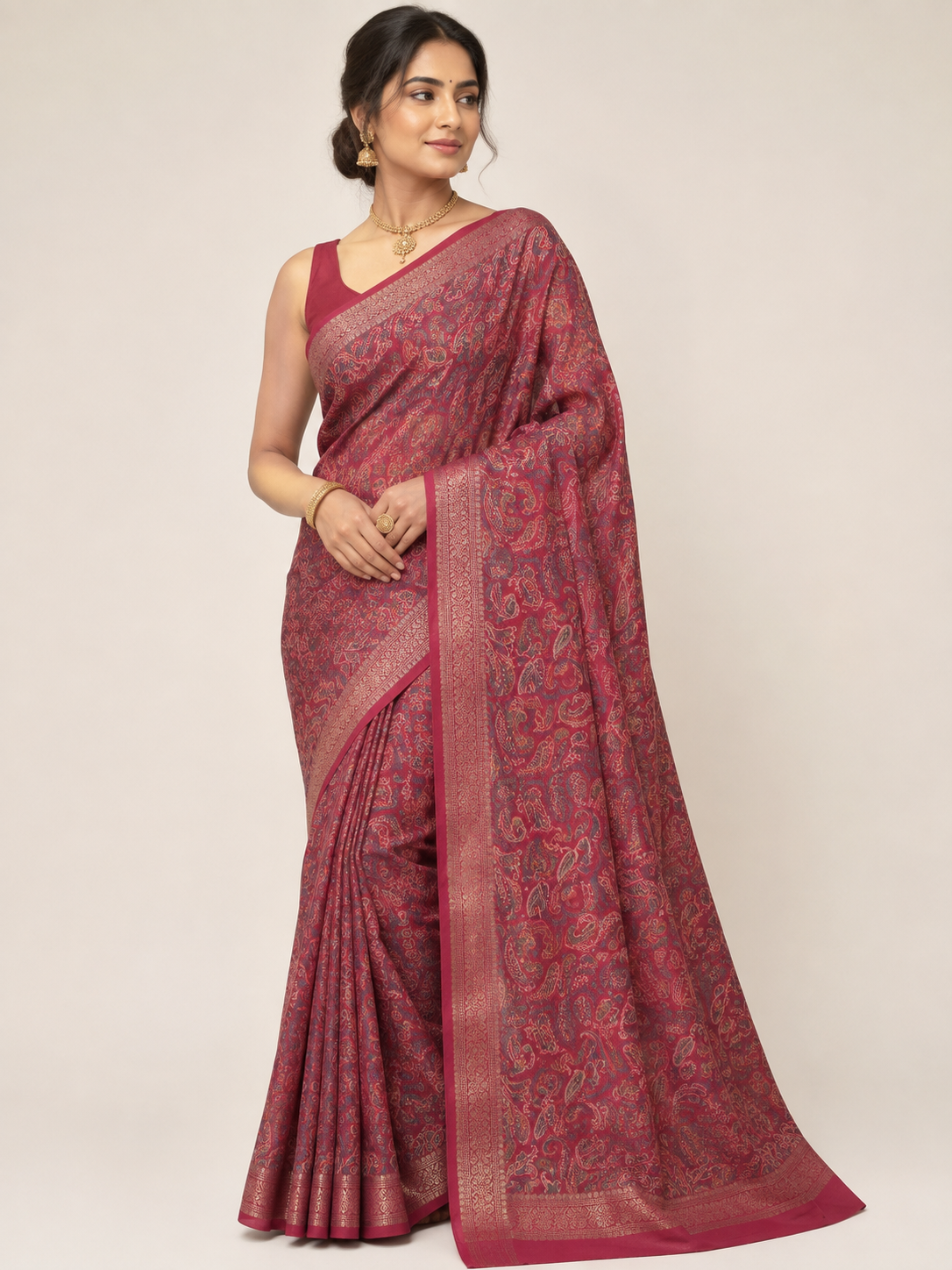 Premium Mashmellow Saree with Intricate Printed Design & Zari Border