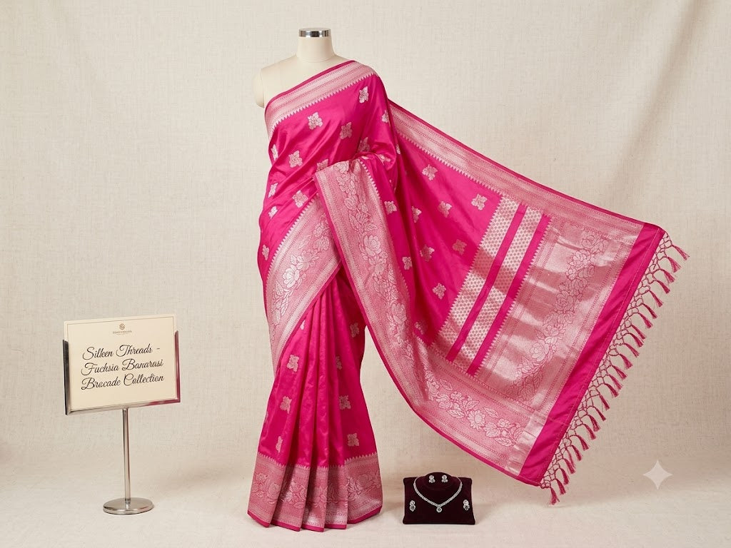 Woven Silk Saree with Elegant Zari Border & Floral Motifs