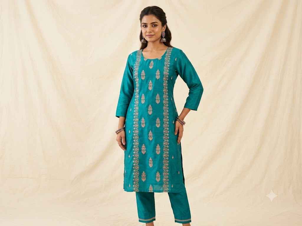 Women's Ethnic Embroidered Silk Blend Kurti