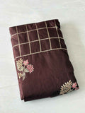 Buy Cotton Sarees Online: Elegant Coffee Brown Jamdani Silk Cotton Saree with Golden Zari Checks - Saree Fusion