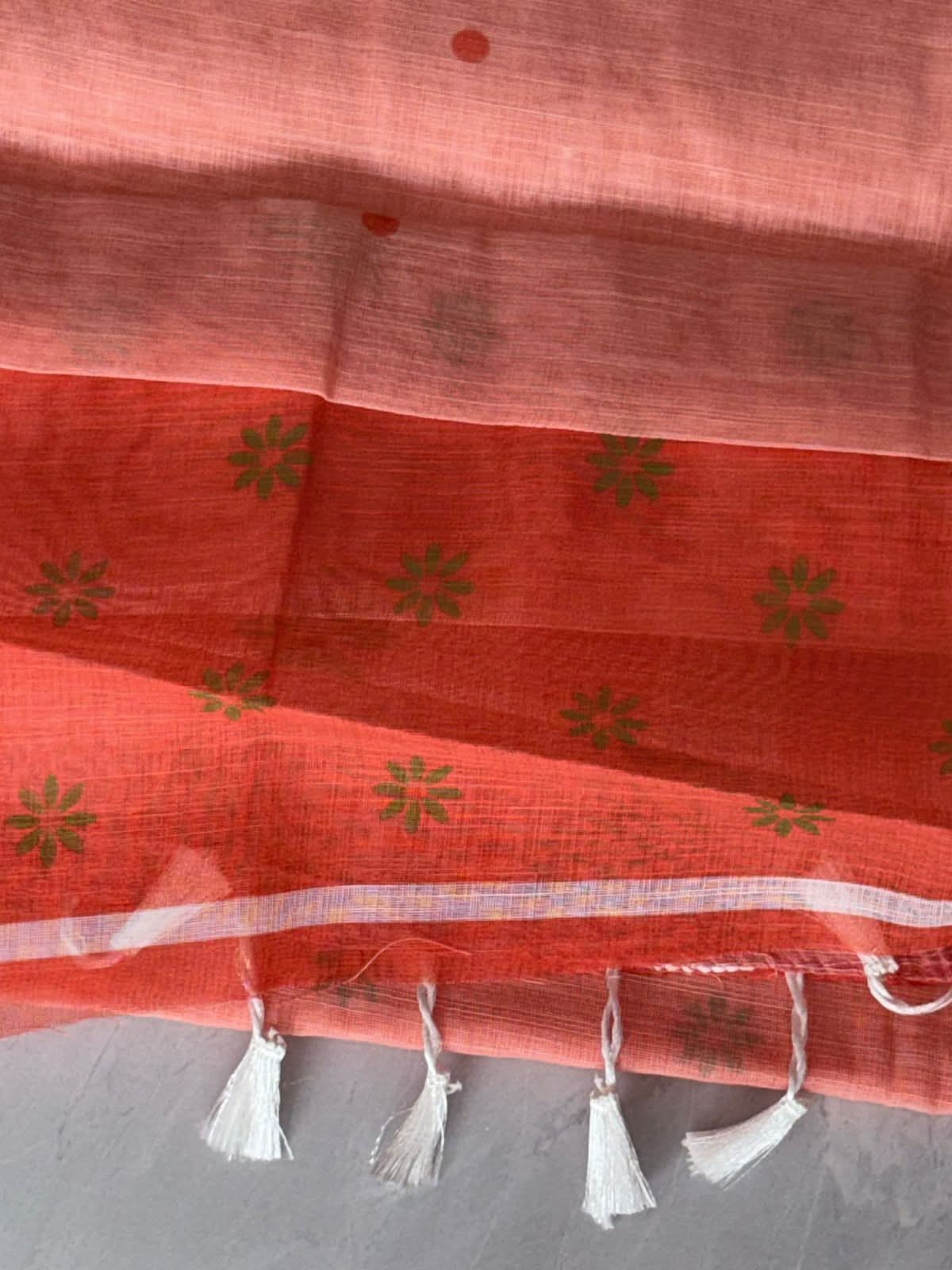 Floral Print Linen Cotton Designer Saree