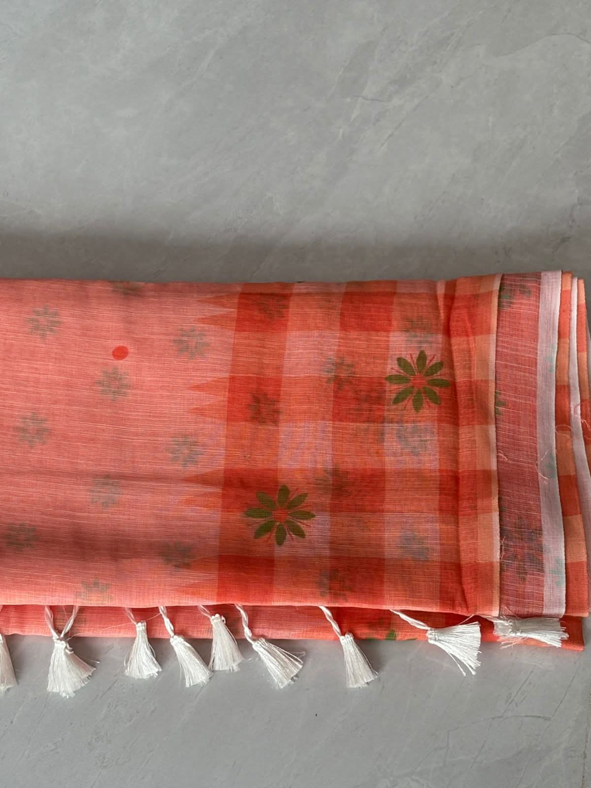 Floral Print Linen Cotton Designer Saree