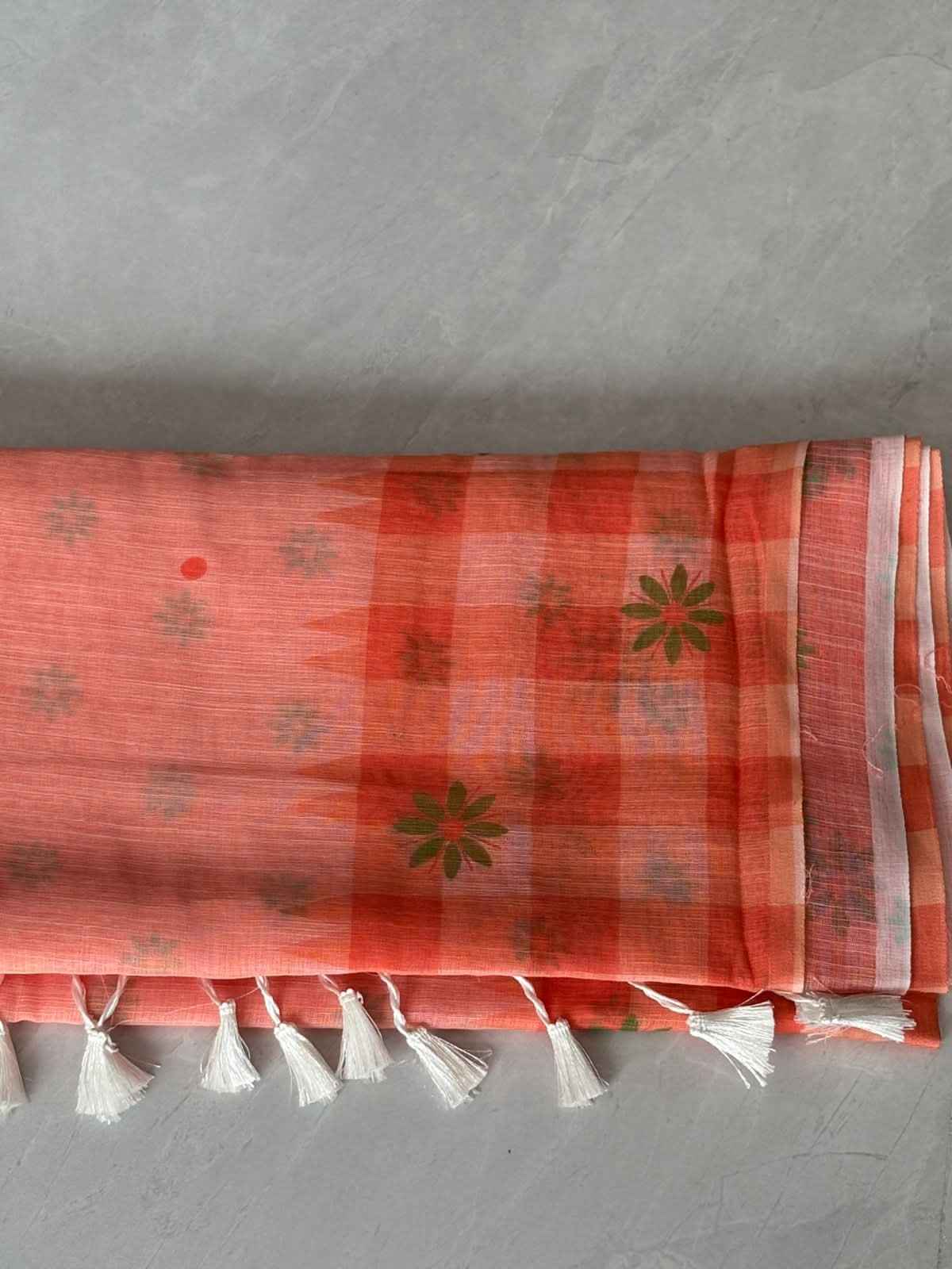 Elevate Your Style with Our Floral Print Linen Cotton Saree - Saree Fusion