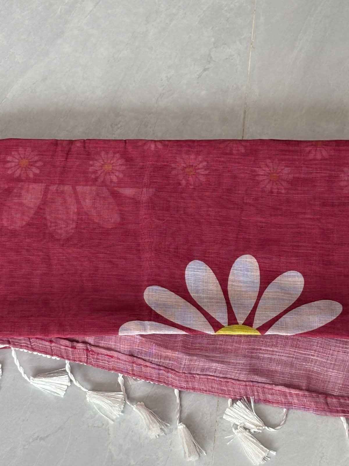 Elevate Your Style with Our Floral Print Linen Cotton Saree - Saree Fusion
