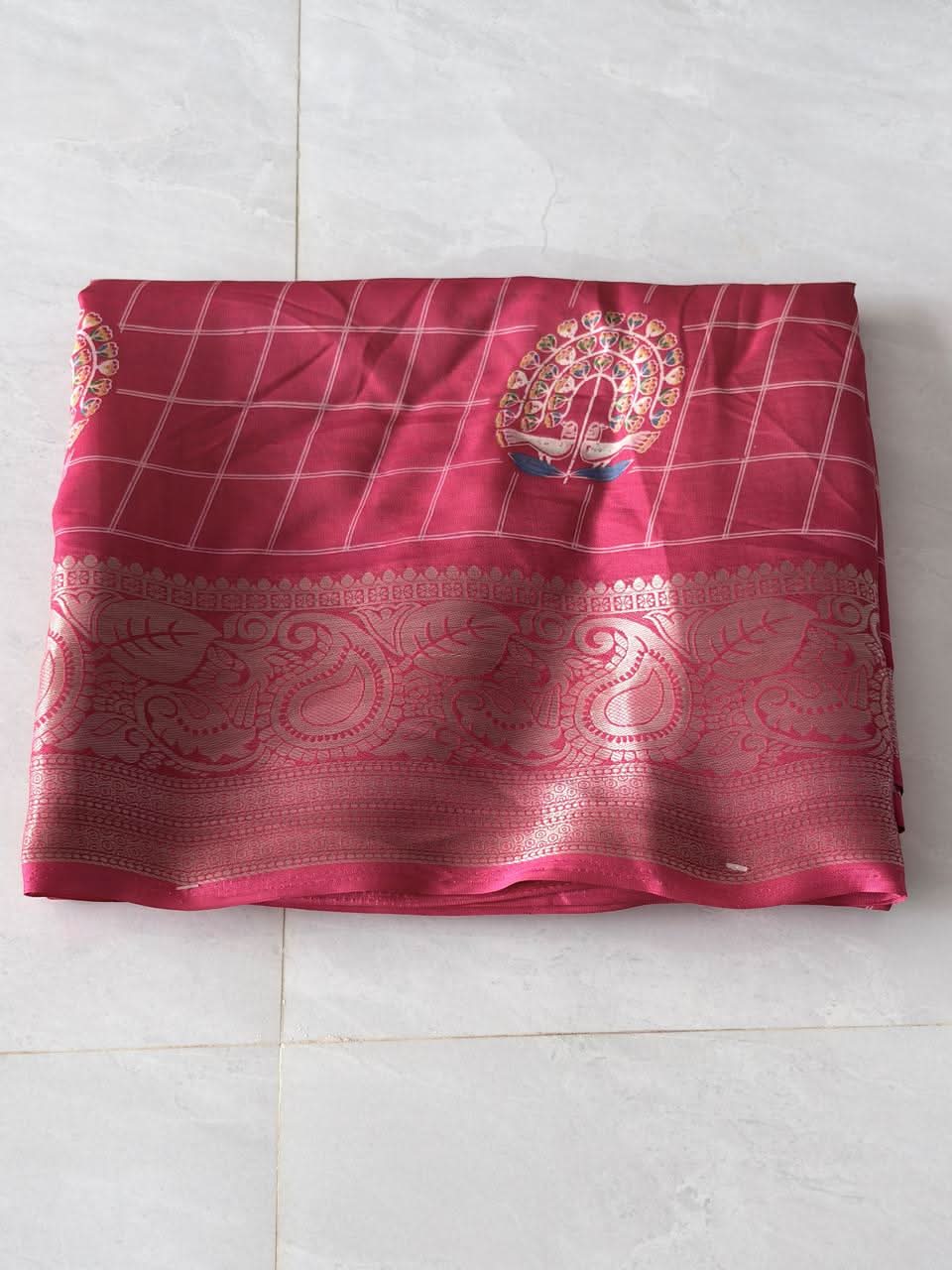 Premium Crepe Saree with Traditional Temple Border & Peacock Pallu