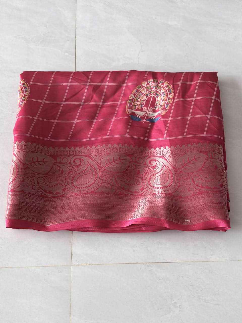Premium Crepe Saree with Traditional Temple Border and Peacock Pallu - Saree Fusion