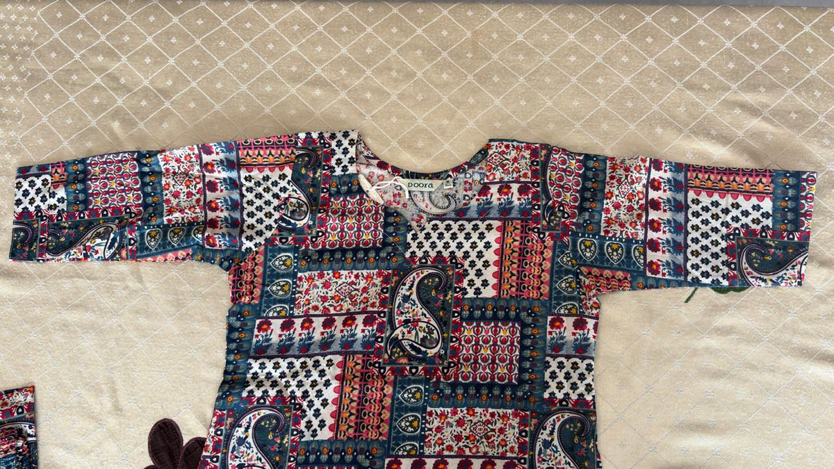 Kalamkari Print Cotton Co-Ord Set | V-Neck Kurta & Pants