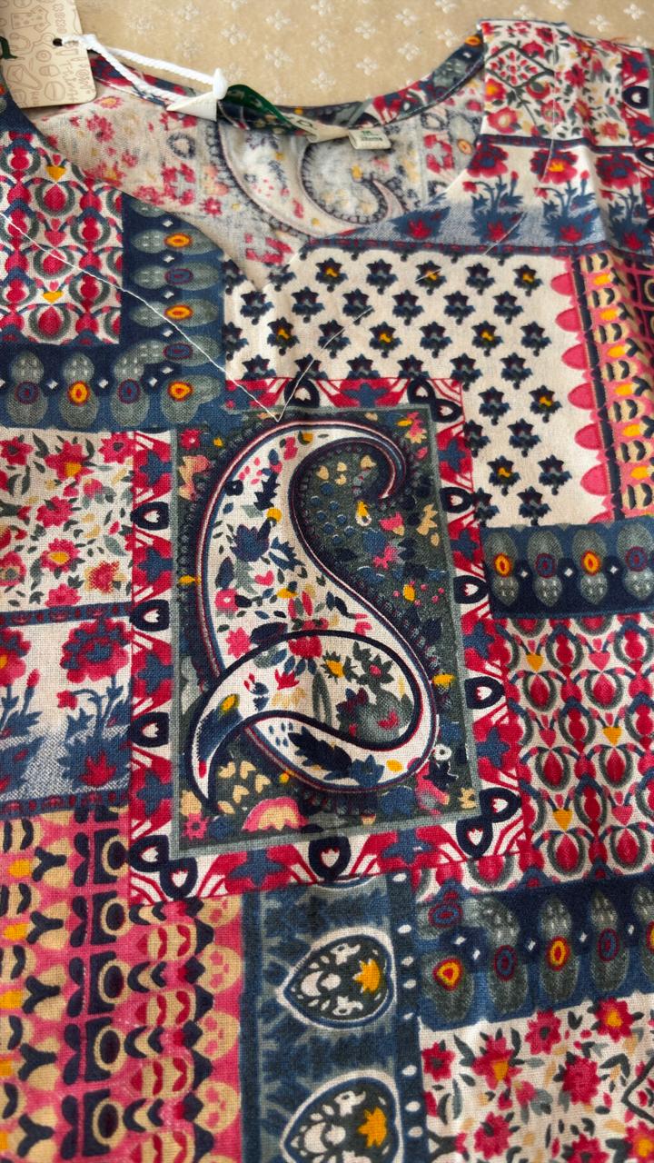 Kalamkari Print Cotton Co-Ord Set | V-Neck Kurta & Pants