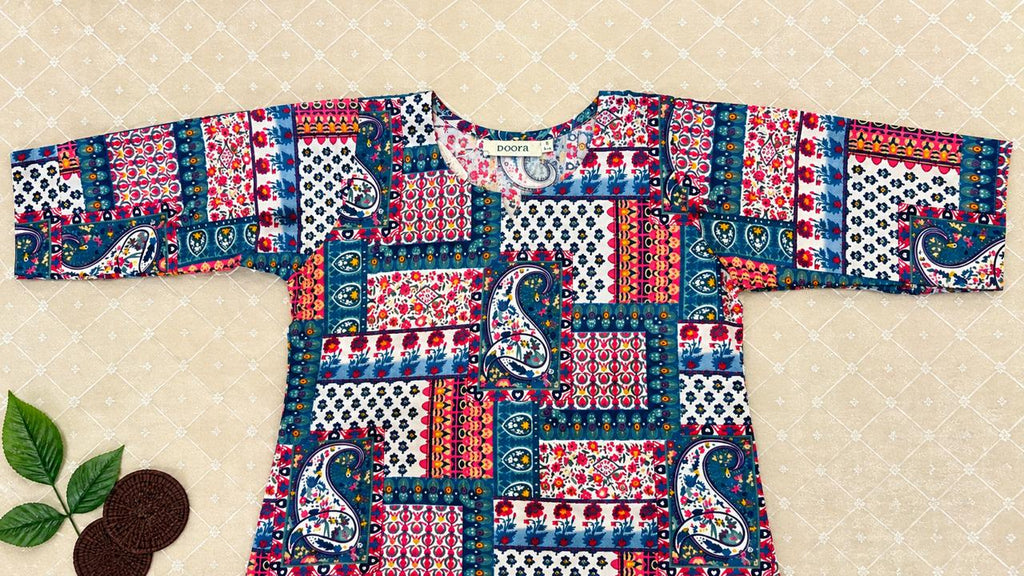 Kalamkari Print Cotton Co-Ord Set | V-Neck Kurta & Pants