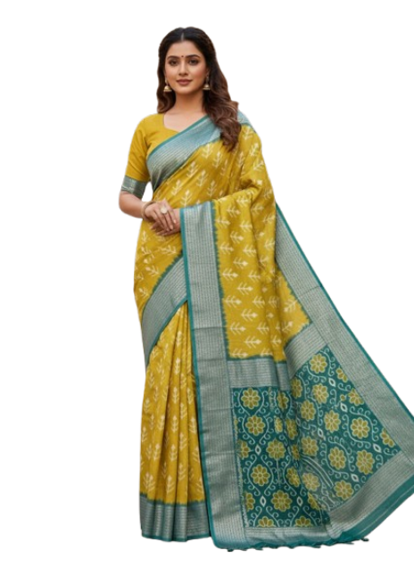 Dola Silk Saree with Contrast Zari Border & Pallu