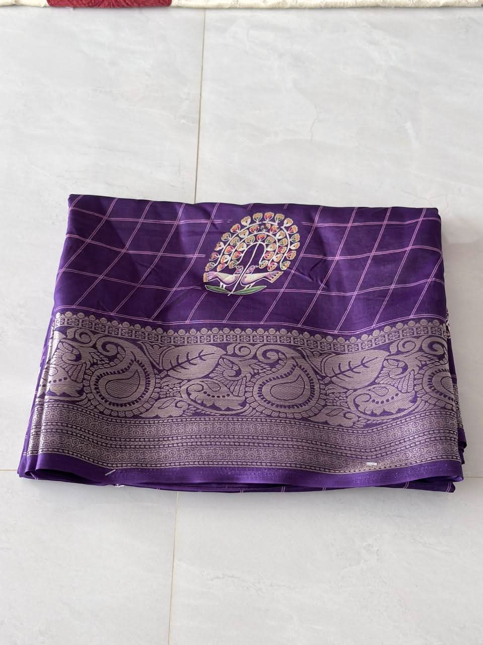 Premium Crepe Saree with Traditional Temple Border & Peacock Pallu