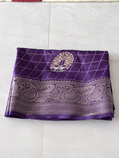 Premium Crepe Saree with Traditional Temple Border & Peacock Pallu