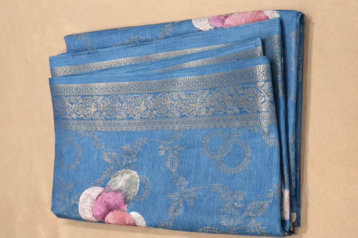 Banarasi Silk Blend Saree with Woven Zari Border & Floral Pallu