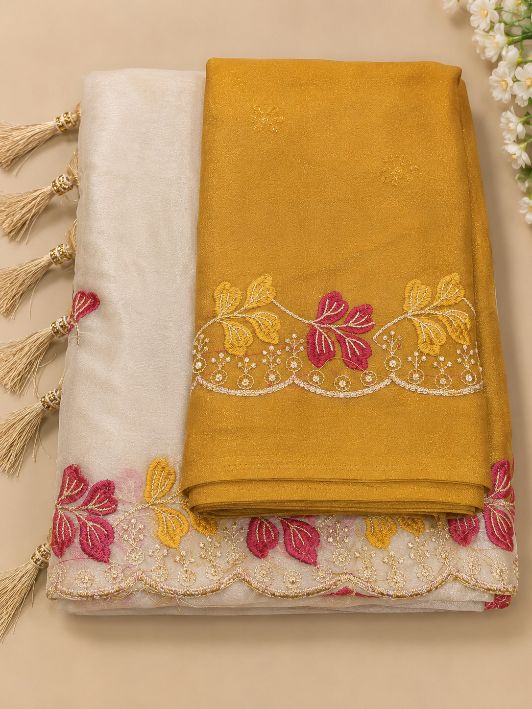 Floral Embroidered Organza Saree with Matching Blouse Piece