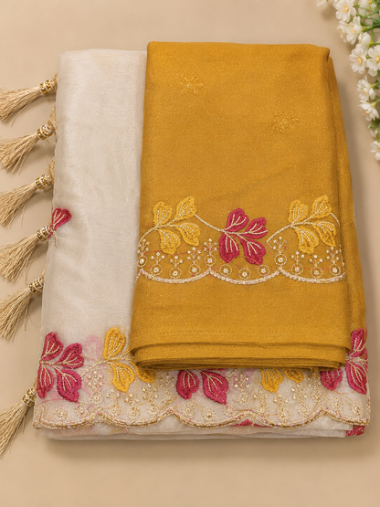 Floral Embroidered Organza Saree with Matching Blouse Piece