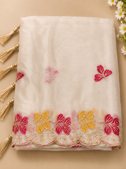 Floral Embroidered Organza Saree with Matching Blouse Piece