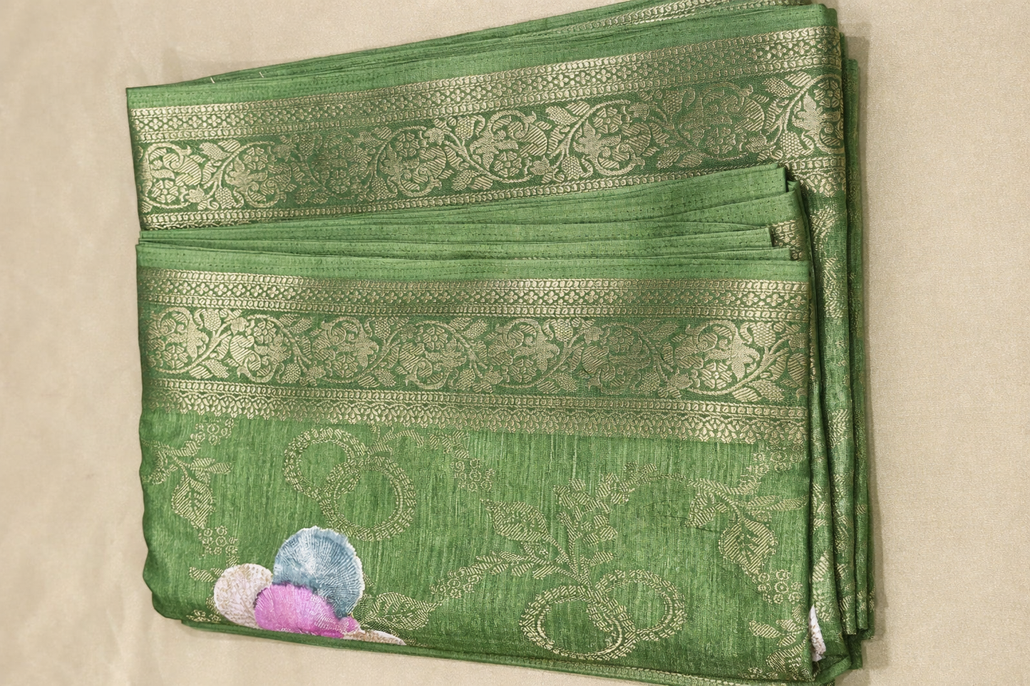 Banarasi Silk Blend Saree with Woven Zari Border & Floral Pallu