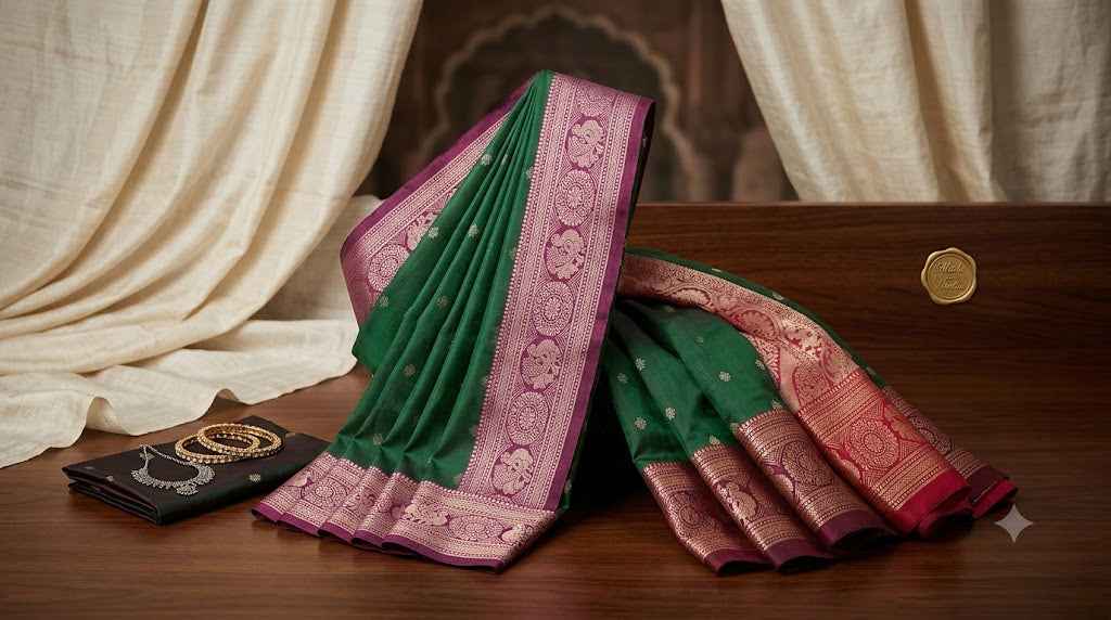 Woven Silk Saree with Rich Zari Brocade & Tassels