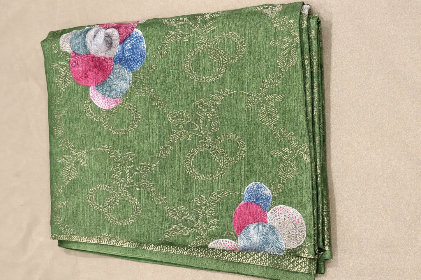 Banarasi Silk Blend Saree with Woven Zari Border & Floral Pallu