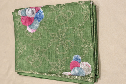Banarasi Silk Blend Saree with Woven Zari Border & Floral Pallu