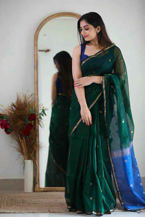 Designer Silk Saree: Chic Green Litchi Silk for Every Occasion - Saree Fusion