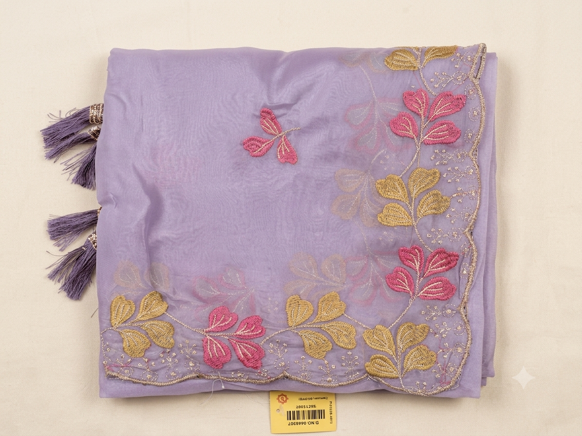 Floral Embroidered Organza Saree with Matching Blouse Piece