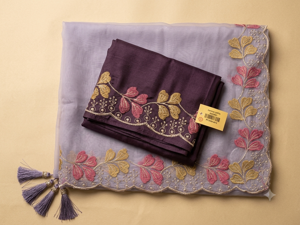 Floral Embroidered Organza Saree with Matching Blouse Piece