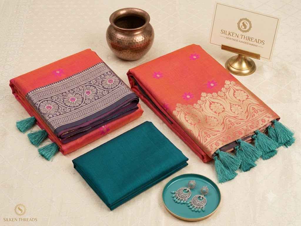 Woven Silk Saree with Rich Zari Brocade & Tassels