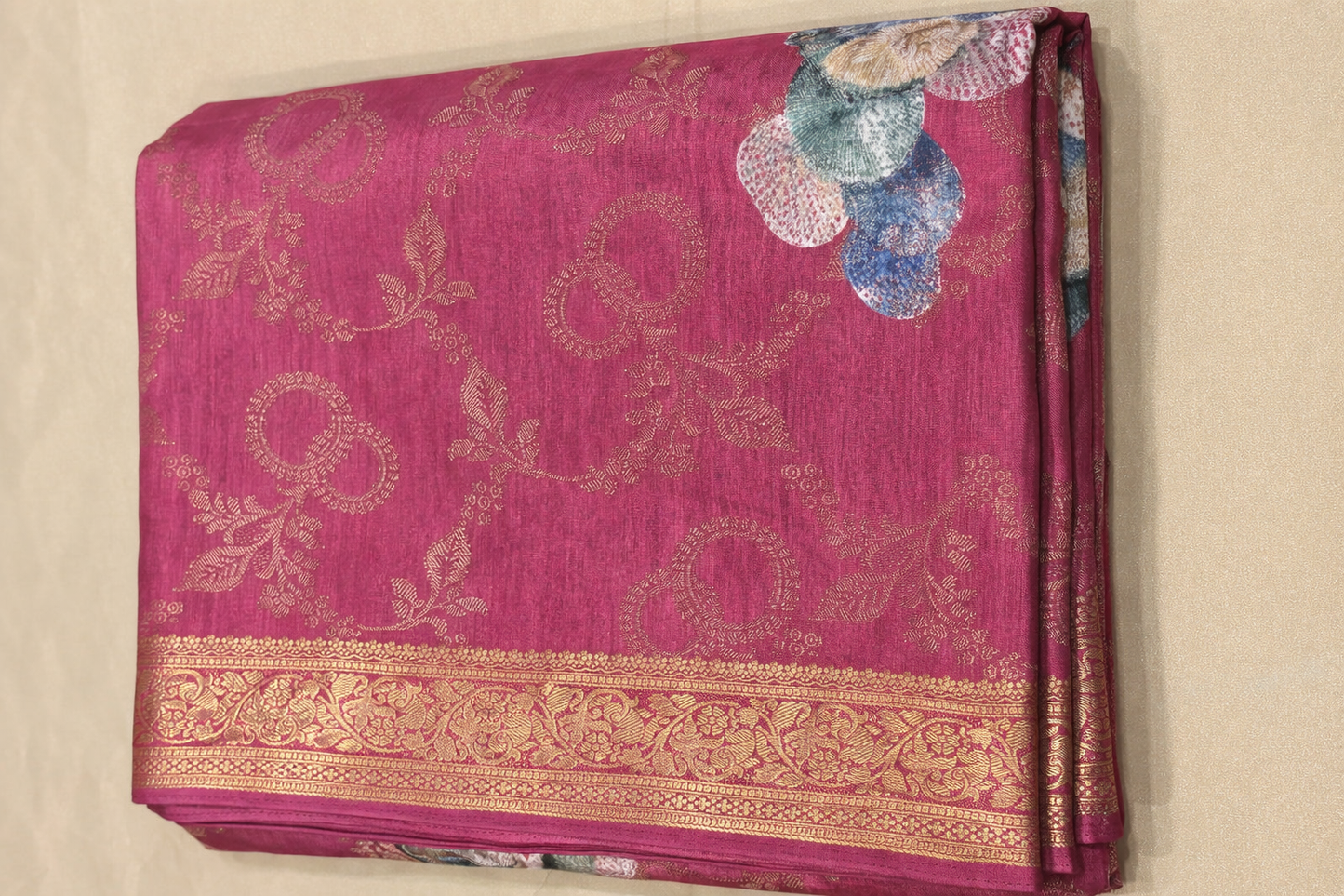Banarasi Silk Blend Saree with Woven Zari Border & Floral Pallu