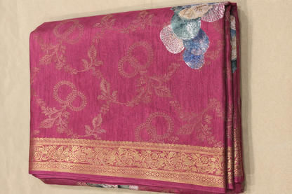 Banarasi Silk Blend Saree with Woven Zari Border & Floral Pallu