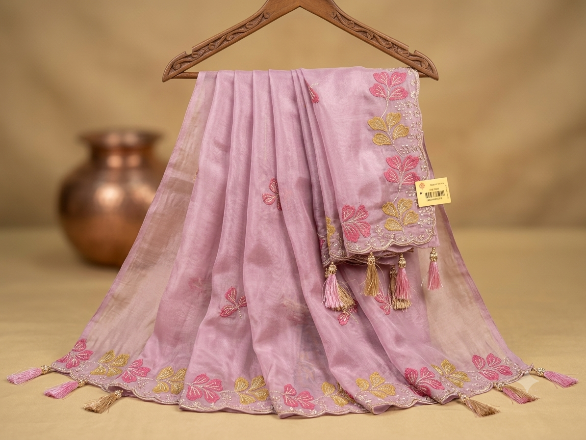 Floral Embroidered Organza Saree with Matching Blouse Piece