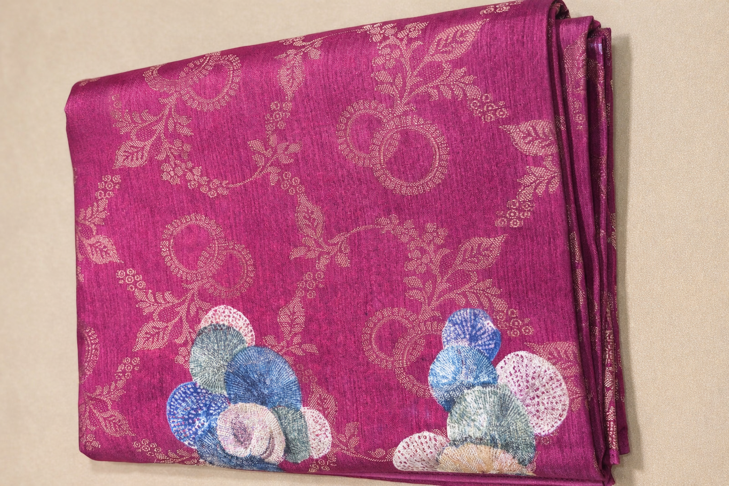 Banarasi Silk Blend Saree with Woven Zari Border & Floral Pallu