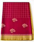 Pink Jamdani Silk Cotton Saree with Golden Zari Checks - Saree Fusion