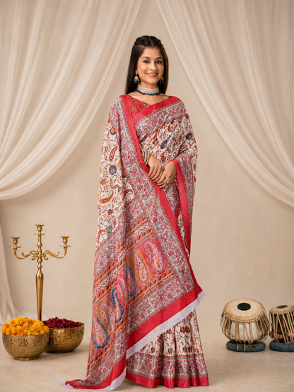Royal Ajrakh Print Crepe Saree with Traditional Ethnic Border