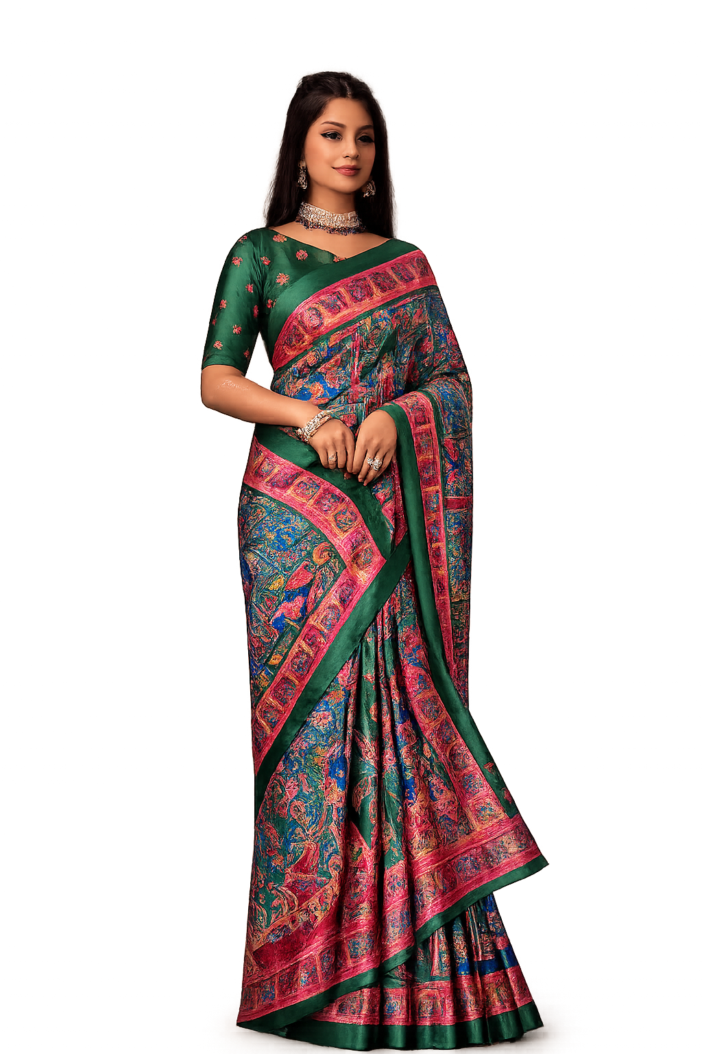 Royal Ajrakh Print Crepe Saree with Traditional Ethnic Border